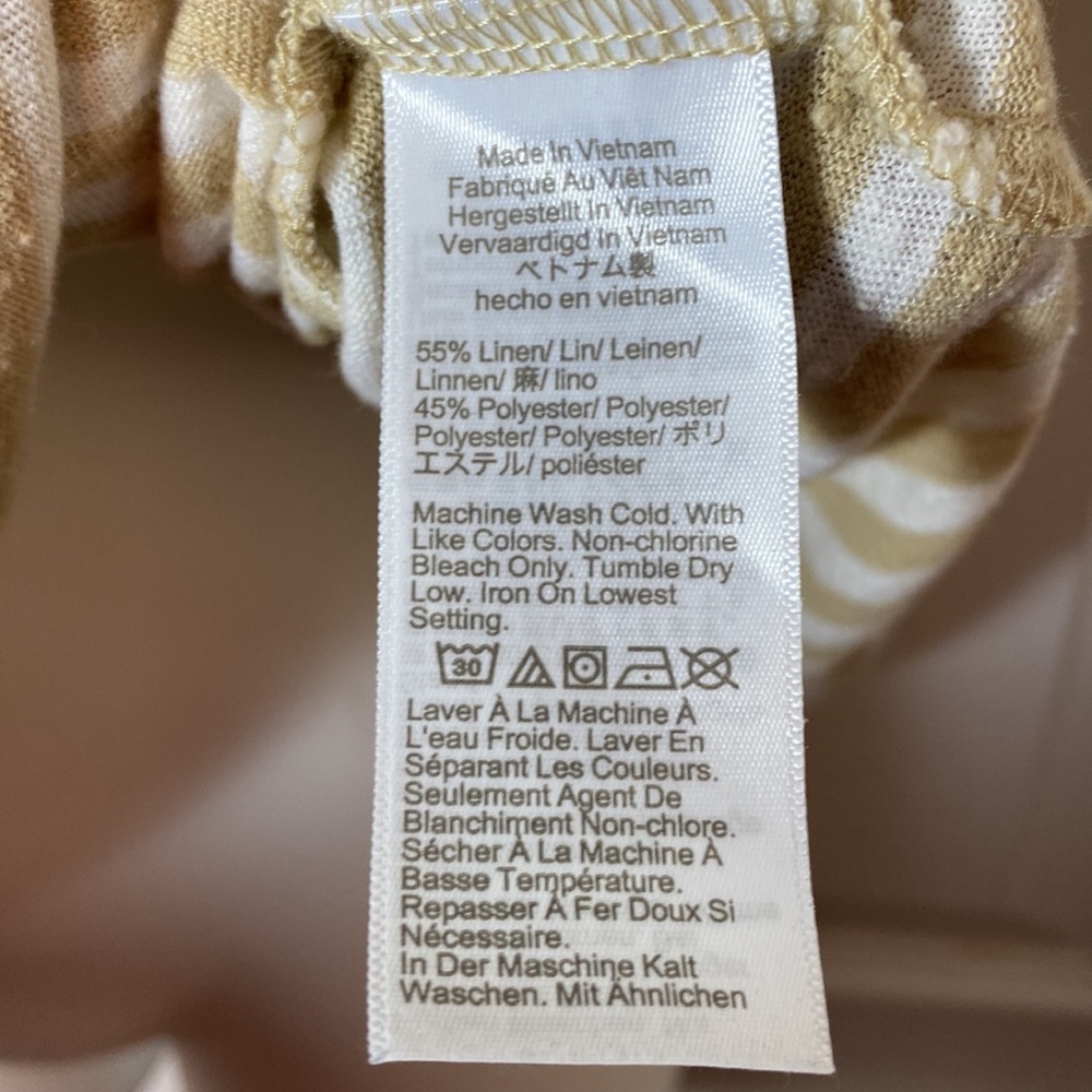 J.Crew Linen Blend Tee Size Large Short Sleeve Strip White Tan - Picture 3 of 8